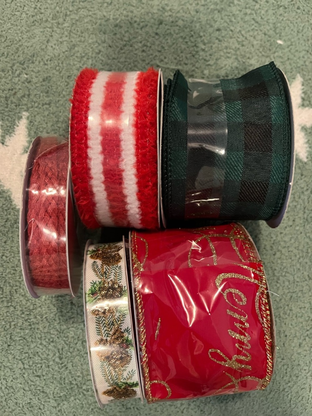Celebrate It Red Green Plaid & Festive Ribbon Bundle